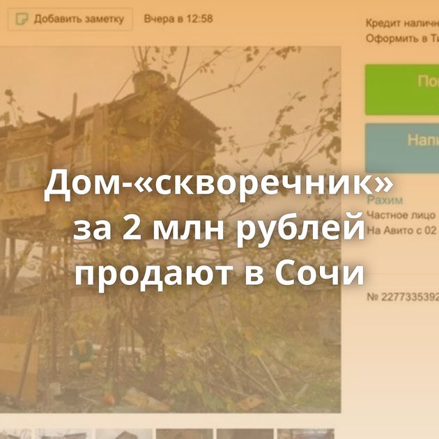 Дом-«скворечник» за 2 млн рублей продают в Сочи