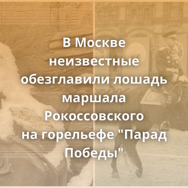 В Москве неизвестные обезглавили лошадь маршала Рокоссовского на горельефе 