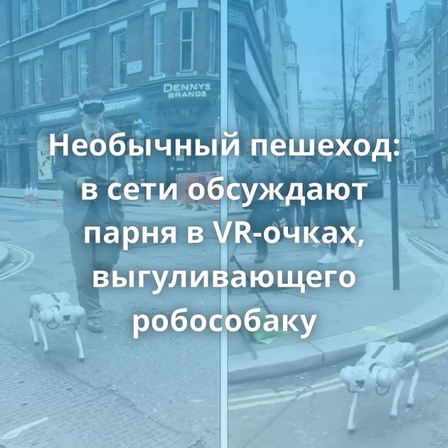 Необычный пешеход: в сети обсуждают парня в VR-очках, выгуливающего робособаку