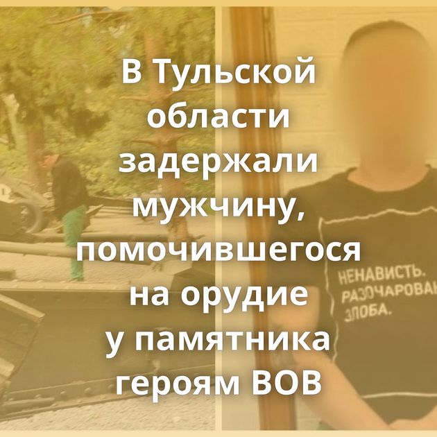 В Тульской области задержали мужчину, помочившегося на орудие у памятника героям ВОВ